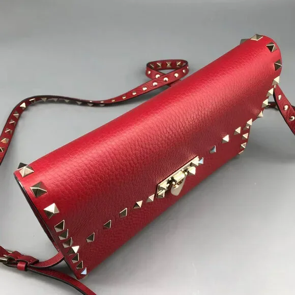 Valentino Garavani Rockstud Small Crossbody Bag Red Grainy Calfskin - Picture 3 of 15